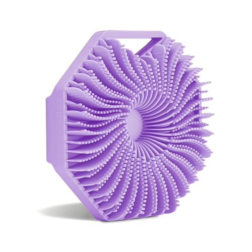 Sud Scrub® Antimicrobial Silicone Body Scrubber, Exfoliating Body Brush for Sensitive Skin, Antibacterial Shower Scrubber for Body, Bathroom Essentials for Men & Women, Purple - color: Purple