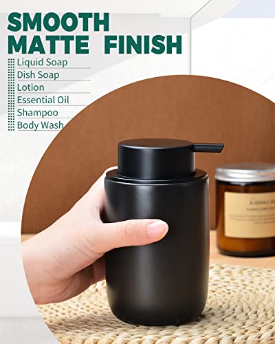 BosilunLife Lotion Pump Dispenser - Matte Black Soap Dispenser Bathroom Ceramic Dish Liquid Soap Dispenser for Kitchen, Bathroom Countertop Soap Dispensers - color: Black-liquid Pump