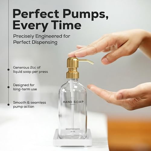 Luxury Glass Hand and Dish Soap Dispenser Set by Brighter Barns - Gold Kitchen Soap Dispenser Set with Stainless Steel Pumps and Ceramic Tray - Modern Kitchen Decor for Home, Airbnb, Gift (Clear/Gold) - color: Clear Gold Hd