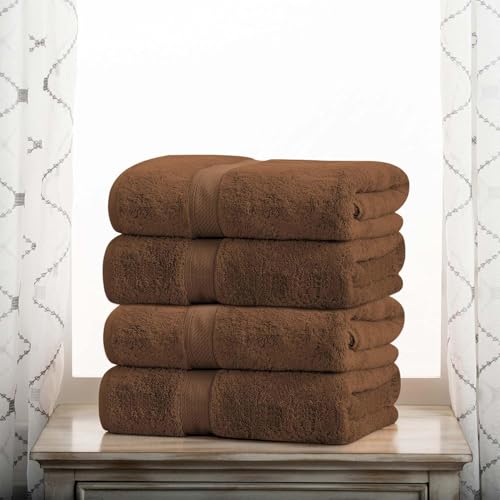 Superior Egyptian Cotton Plush & Absorbent, Bath Towel Set of 4, Chocolate | Quick Dry, Soft Luxury Towel Set, Bath Essentials for Bathroom, Guest Bath, Spa, 4 Piece Bath, Madeline Towels - color: Chocolate, size: Bath Towel 4-Pack
