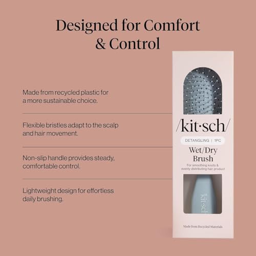 Kitsch Wet/Dry Hair Brush Detangler – Flexi Hair Brush for Women, Men & Kids | Detangling Brush for Curly Hair, Bounce Curl Defining Brush for Wet or Dry Strands - Haze Blue - color: Haze Blue