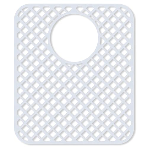 2 Pack Silicone Sink Protectors for Kitchen Sink, Trellis Pattern 13 x 11 Inches Sink Mat, Non-Slip and Durable Sink Protector Silicone, Rear Drain, White - color: White