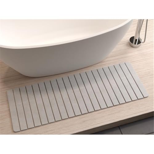 Bergamo Art Modern 58x21 Diatomite Stone Extra Large Bath Mat in Gray - color: Grey