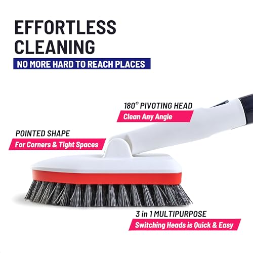 Moku Home Shower Scrubber 3 in 1 Extendable Long Handle 58" Cleaning Brush | Non-Scratch Bathroom Scrubber for Tub, Tile, Shower, Kitchen, Toilet, Sink, Wall & Floor; Telescopic Shower Cleaning Brush - color: Red