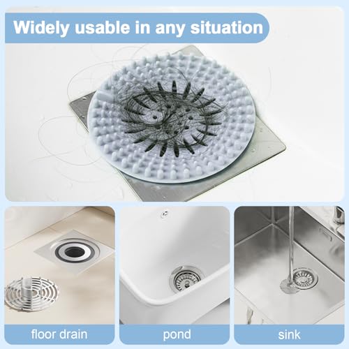 Hair Catcher Drain Cover Set for Shower Sink Floor Use Silicone Hair Stopper in Multiple Shapes Colors for Home Cleaning(Blue) - color: Blue, size: 5.3 inch