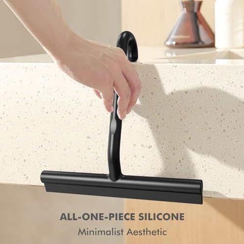 All-in-One Silicone Shower Squeegee with Built-in Large Hook, 145° Ergonomic Handle & Streak-Free Blade for Glass Doors, Bathroom Mirrors, Windows, Tiles & Car Windshields, 8.26 Inch