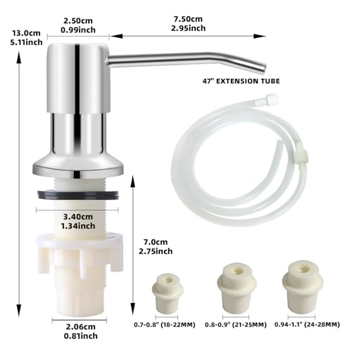Soap Dispenser for Kitchen Sink, Built in Sink Soap Dispenser, Countertop Soap Dispenser Pump with 47" Extension Tube kit, No Need to Fill Little Bottle Again, Chrome - color: Chrome