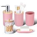 iMucci Bathroom Accessories Set 5Piece Pink Bathroom Sets, Toothbrush Holder, Toothbrush Cup, Lotion Soap Dispenser, Soap Dish and Qtip Holder Bathroom Decor - style: Pink