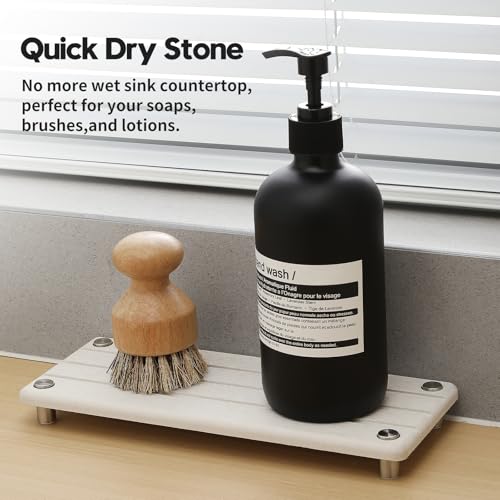 Razborci 2 Pack Fast Drying Water Absorbing Diatomite Stone Mat Tray for Kitchen & Bathroom Counter - Instant Dry Sink Caddy Organizer - Vanity Holder for Soap and Sponge – Beige Gray 10" x 4" - color: 2 Pack - Greige, size: 10" x 4" x 1"