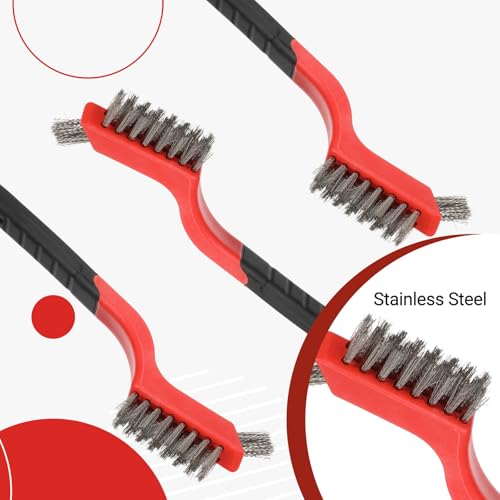 24 PCS Wire Brushes for Cleaning, Stainless Steel Wire Scratch Brush Set Heavy Duty Bristles with Curved Handle Grip Small Metal Wires Brushes for Rust Dirt and Paint Cleaning