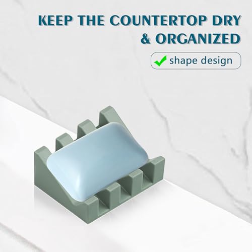 Self Draining Soap Dish Holder,Silicone Soap Dish,for Bathroom,Kitchen, Sponges，Can Extend Soap Life，Keep Soap Bars Dry and Easy Cleaning (Green,2-Pack) - color: Green,2-pack