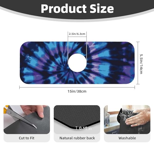 Tie Dye Blue Purple 15" X 5.5" Kitchen Sink Splash Guard Faucet Faucet Guard Draining Mat Sink Splash Guard Faucet Kitchen Bathroom - color: Tie Dye Blue Purple