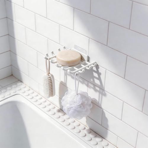Bar Soap Holder for Shower Wall, Self Draining Plastic Bar Soap Dish Tray Container Case for Bathroom Sink, Adhesive Shower Soap Dish Holder Wall Mounted, White 2 Pack - color: White