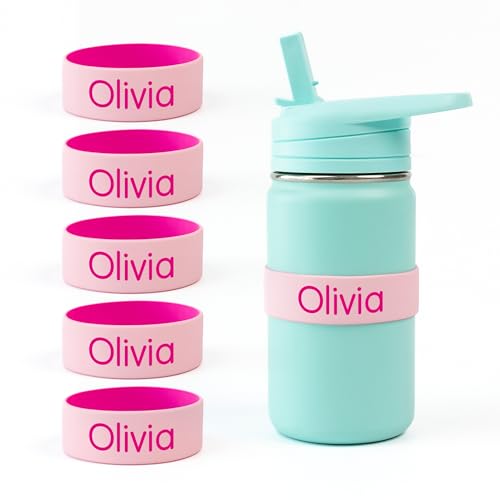 Mabel’s Labels Personalized Two-Tone Engraved Silicone Name Bands – Reusable Dishwasher-Safe Name Bands for Water Bottles, Sippy Cups & Drinkware (Pink & Light Pink, 5 Pack) - color: Pink, size: 5 Count (Pack of 1)