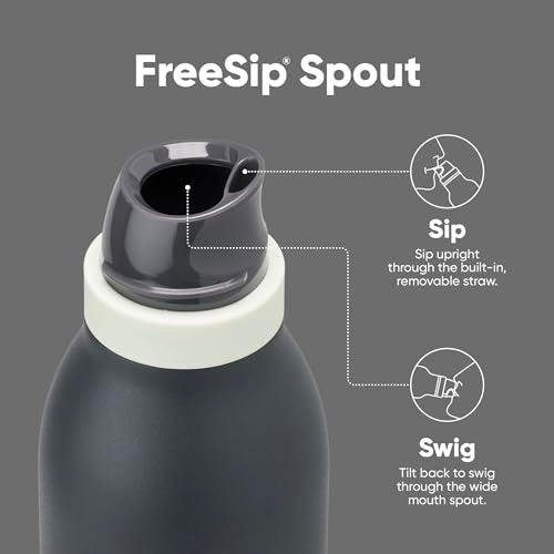 Owala FreeSip Twist Insulated Stainless Steel Water Bottle with Straw for Sports and Travel, BPA-Free, 18-oz, Blue/Grey (Foggy Tide) - color: Foggy Tide, size: 18 Ounces
