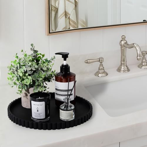 Round Bathroom Tray Silicone Kitchen Counter Decor Vanity Organizer Decorative Coffee Table Tray for Perfume, Candle, Soap Dish, 12 Inch, Black - color: Black, size: 12"