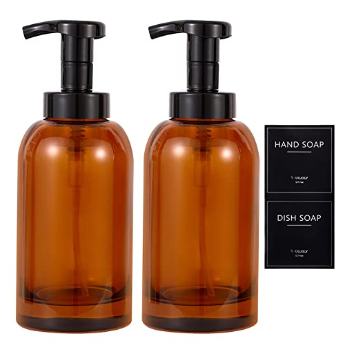 Foaming Hand Soap Dispenser Glass Jar Foam Dish Soap Dispenser for Bathroom and Kitchen Sink, Liquid Pump Bottle for Shampoo, Body Wash, Amber, 2 Pack - color: Amber