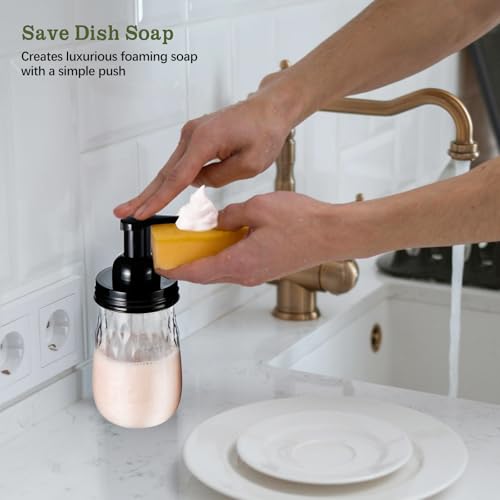 Amolliar 16Oz Foaming Soap Dispenser with Pump Lid, Plastic Refillable Foam Hand Dish Soap Dispenser Set, Clear Diamond Dispenser with Lable for Farmhouse Kitchen Bathroom (2 Pack, Black) - color: Clear Diamond Jar With Black Pump, size: 2 Pack
