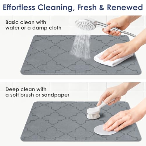Large Stone Bath Mat for Bathroom Floor, Quick Dry Diatomaceous Earth Bath Mat with Non-Slip Back, Super Absorbent Diatomite Stone Mat for Shower, Easy to Clean, Natural(23.6" x 15.7" Dark Grey) - size: 23.6"*15.7"