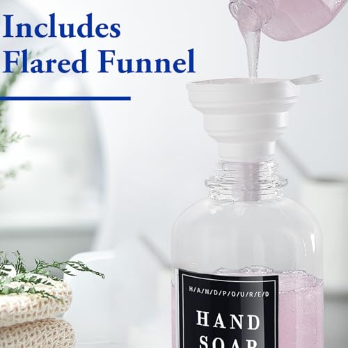 Glass Soap Dispenser with Pump,Tray,Funnel, Countertop Soap and Lotion Dispenser Set of 2 with 60 Stickers, Dish and Hand Soap Dispenser Bottle for Kitchen,Bathroom,Shower,500ml/16.9oz - color: Blk-5010-2g
