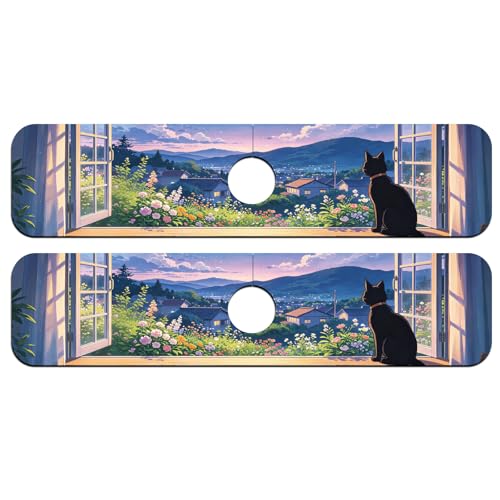 2 Pcs Kitchen Sink Splash Guard Faucet Mat Windowsill Cat Pattern Faucet Mat for Sinks Flower Absorbing Drying Mats for Kitchen Bathroom - color: Windowsill Cat Pattern