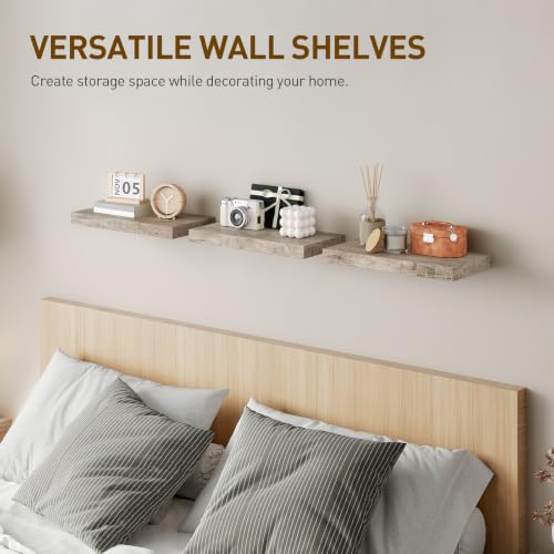 RALGEND Floating Shelves for Wall, 1.5" Thick Wall Shelf Set of 3 with Invisible Brackets, 15.7L x 7.9W Hanging Book Shelves Farmhouse Home Decor for Bathroom, Living Room, Bedroom, Greige 4301BJP3BG - color: Greige, size: 15.7 Inches