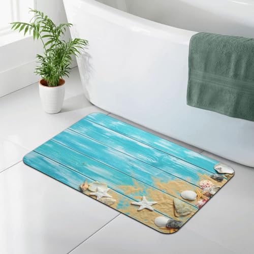 Sea Shells Wooden Background Bath Mat Rugs 15.7x23.6 in, Diatomaceous Earth Bathroom Rug Fit Under Door Rubber Non-Slip Absorbent Bathroom Mat for Bathroom Kitchen Floor, Tub and Shower Sink - color: Sea Shells Wooden Background