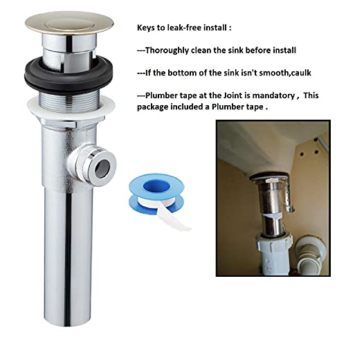 Artiwell Sink Pop-Up Drain Stopper Assembly with Lift Rod and Overflow, Solid Brass Lavatory Pop Up Drain Assembly for Bathroom Vanity Sink, All Brass Construction (Brushed Nickel) - color: Brushed Nickel