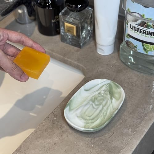Ceramic Marble Pattern Soap Dish, Textured Raised Soap Saver Tray for Shower Bathroom Kitchen Sink Vanity, Easy to Clean Multi-Use Holder for Bar Soap Jewelry Rings Keys, Green (1 Pack) - color: Green
