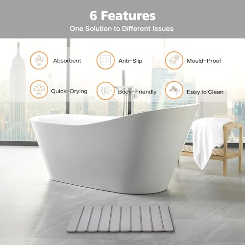 Foldable Stone Bath Mat, Diatomaceous Earth Bath Mat, Non-Slip Super Absorbent Quick Drying Bath Stone Mat, Luxury Bath mat for Bathroom Kitchen Bathtub, 23.4 * 15.4" Gray - color: Folding-gray