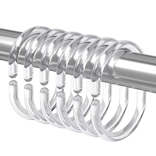 Amazer Shower Curtain Rings, 24 Pcs Plastic Shower Curtain Hooks, Clear Shower Curtain Hooks Rings, Rust Proof Shower Rings C Shaped Shower Hooks for Shower Curtain and Liner Bathroom - color: Clear C-shape, size: 24 Pack