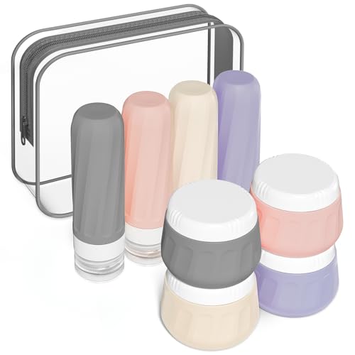 Mrsdry Travel Size Toiletries 8 Pack, TSA Approved 3oz Silicone Squeeze Bottles & Cream Jars with Clear Travel Bag - color: Red Rock, size: 3oz bottle 3oz jar