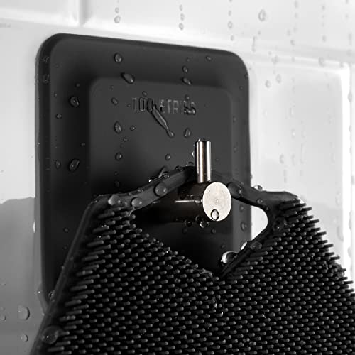 TOOLETRIES Silicone Body Scrubber, Shower Scrubber with Hook - Charcoal | Exfoliating shower scrubber for sensitive skin that dries quickly and stays hygienic for everyday use.