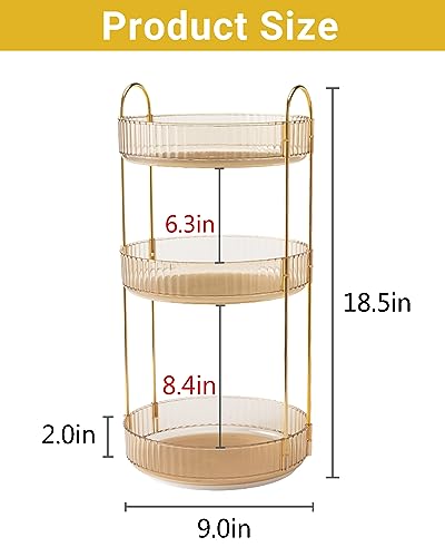 Asayuee 360 Rotating Makeup Organizer for Vanity,3 Tier Large Capacity Vanity Storage,Skincare Perfume Spinning Organizer,Bathroom Cosmetics Storage Makeup Stand Organizer (Gold-3 Tier) - color: Gold, size: 3 Tier