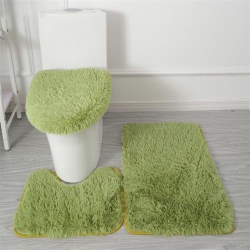 Bathroom Rugs Sets 3 Piece Thick Fluffy Soft Bathroom Rugs and U-Shaped Toilet Mat Washable Absorbent Floor Mat Dark Green - color: Dark Green