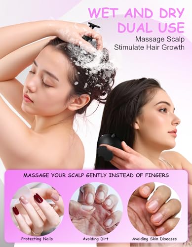Silicone Scalp Scrubber for Exfoliation, Shampoo Brush Head Massager, Black | Wet & Dry Hair Care Brush for Thick, Thin or Curly Hair, Easy-Rinse One-Piece Design Helps Reduce Trapped Water After Shower - color: Black