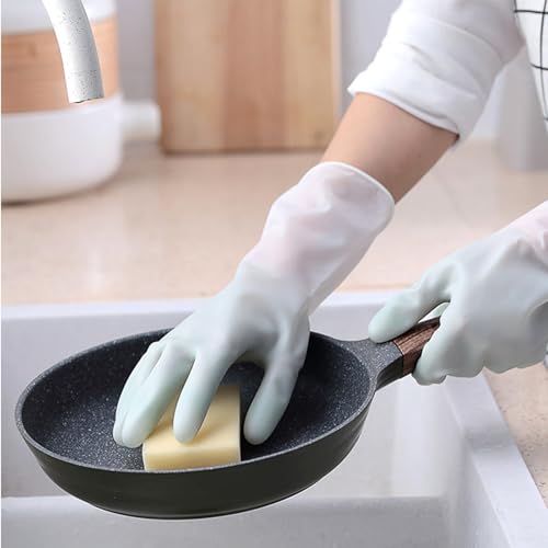 3 Pairs of Silicone Cleaning Gloves – Waterproof, Durable, and Flexible for Dishwashing and Household Cleaning - color: 1 Pair Pink+1 Pair Blue+1 Pair Green, size: Large