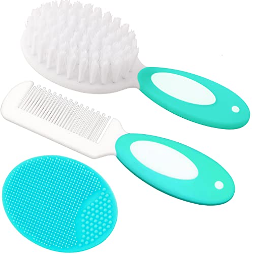 Baby Hair Brush, Cradle Cap Brush, Baby Hair Comb, Baby Hair Brush and Comb Set for Newborns & Toddlers, Baby Brush Soft Bristles, Ideal for Cradle Cap, Perfect Baby Registry Gift (Green) - color: Green