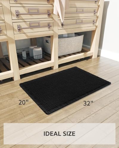 tchdio Waffle Bath Mat Rug, Super Absorbent Non Slip Bath Mats Ultra Soft Bathmat Machine Washable Bathroom Rugs with Tassels, Bath Rugs for Bathroom Floor Beside Tub, 20" x 32", Black - color: Black, size: 20" x 32"