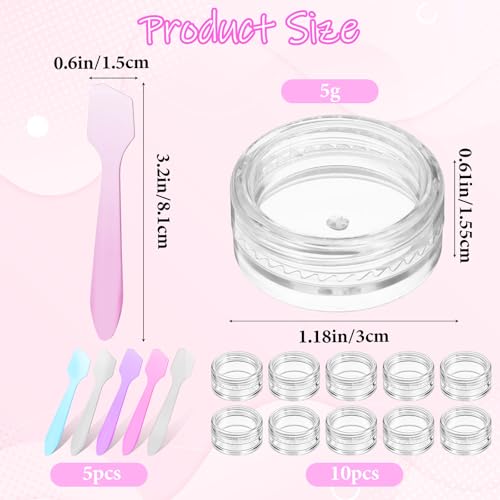 10 Pcs 5g Makeup Travel Containers with Lids & 5 Pcs Mini Spatulas, Empty Cosmetic Sample Jars Small Refillable Leak Proof Plastic Bottles for Lip Balm Creams Lotion Lip Scrub Foundation - size: 5 ml