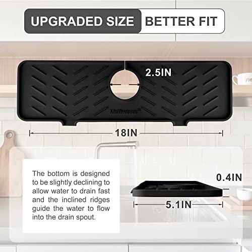 Silicone Faucet Mat for Kitchen Sink – Gen 2 Splash Guard with Upgraded Outlet & Slope – 18” x 5.1” Water Catcher & Sink Sponge Holder for Kitchen and Bathroom (Black) - color: Black, size: 18 in