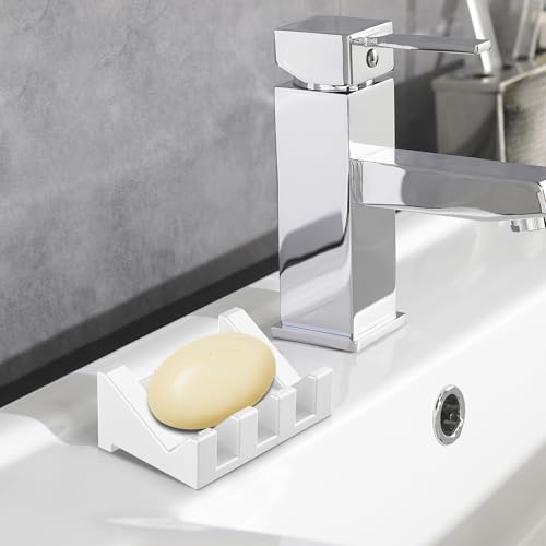 Silicone Soap Dish Set,3PCS Self Draining Soap Holder for Shower | Self draining silicone soap dish with drainage,waterfall design keeps bar soap dry,extended soap holder for shower,bathroom - color: 1gray,1black,1white