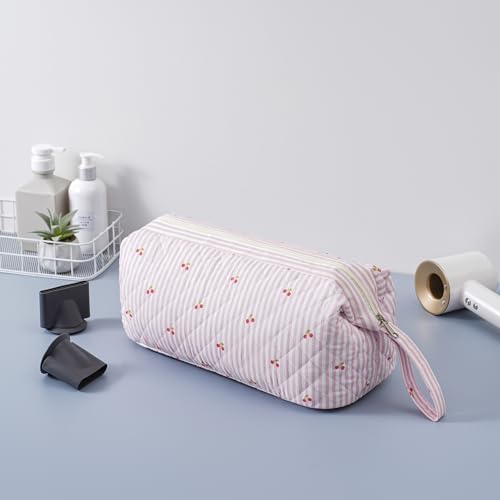 Large Quilted Hair Tools Travel Bag,Hair Styling Accessories Storage Case for Hair Dryer,Curling Iron,Flat Irons,Straightener and Attachments,Portable Organizer with Removable Dividers(19Cherry) - color: 19Cherry