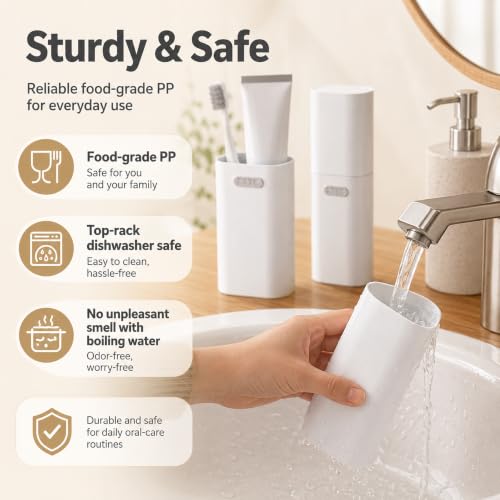 HyJeryty Ventilated Compact Grey Toothbrush Travel Case, Portable Toothbrush & Toothpaste Holder Cover Organizer Container with Mouthwash Cup for School, Camping, Business Trip, Bathroom Storage - color: Simple Grey