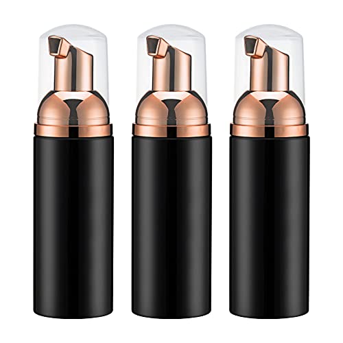 Travel Foam Pump Bottle - 2oz Small Size Foaming Hand Soap Dispenser - Mini Portable Mousse Lash Shampoo Kit Container for Hair - Empty Leak Proof Plastic Rose Gold &Black Foamer 3Pack - color: Rose Gold+black