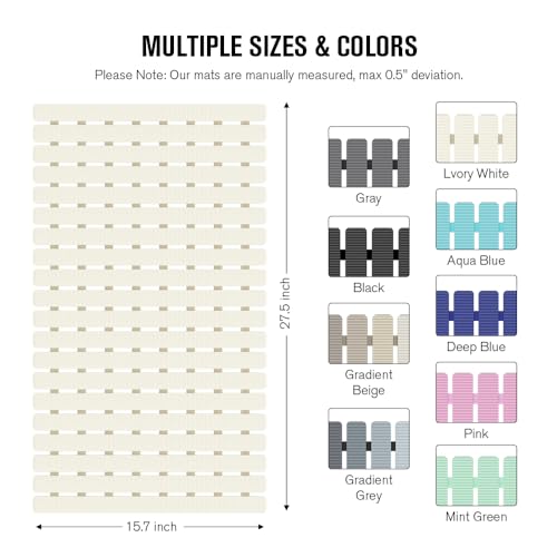 MBOSS Bath Tub Shower Mat Non Slip Bathtub Mats for Bathroom Shower Floor Mat Bath Mats for Shower Tub Anti Slip Shower Mat with Drain Hole and Large Suction Cups (Ivory White, 27.5 X 15.7 Inch) - color: Ivory White, size: 27.5" x 15.7" (Rectangular)