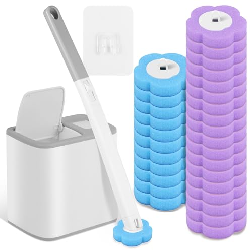 ZJRDYYK Disposable Toilet Cleaning Brush and Holder Set, 30 Refills, Disposable Toilet Brush, Non Woven Fabric and Sponge Bristles, Plastic Material, Purple - color: B