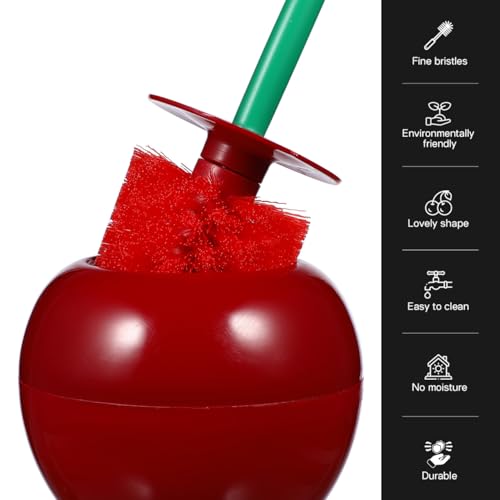 Cherry-Shaped Toilet Brush Set - Modern Dark Red Plastic Toilet Cleaning Kit with Stand for Bathroom (14.93 Inch)