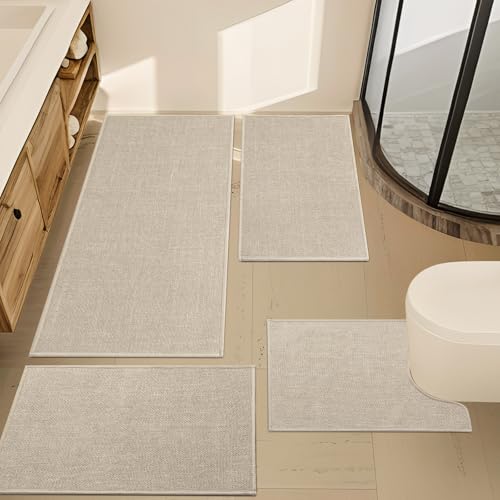 YIHOUSE Beige Bathroom Rug Sets 4 Piece, Absorbent Bath Mat for Bathroom Non Slip Washable, Bathroom Mat Quick Dry, Thin Bath Rug Set for Toilet and Floor - color: Beige, size: 4 Piece