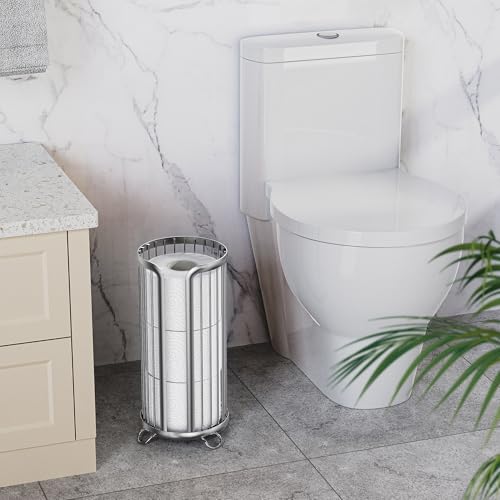 Toilet Paper Holder Stand, Freestanding Toilet Paper Storage,Silver | Waterproof Raised Feet,Rustproof,Fit 3 Mega Rolls,No Drilling No Assemble,Minimalistic Storage,Space-saving Renter Friendly - color: Silver, size: 1 Pack